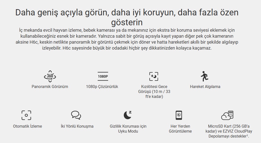 Ezviz H6C - 1080P 2 MP Wi-Fi 360° PT Hareketli Kamera
